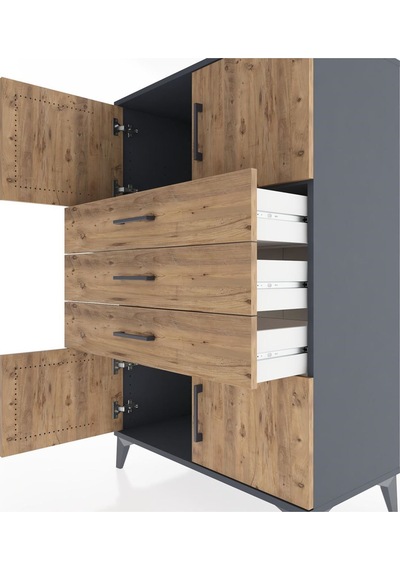 Hyperion Dolap Tek Raflı 3 Çekmeceli 4 Kapaklı 88x44x134 Antrasit-çam Antrasit