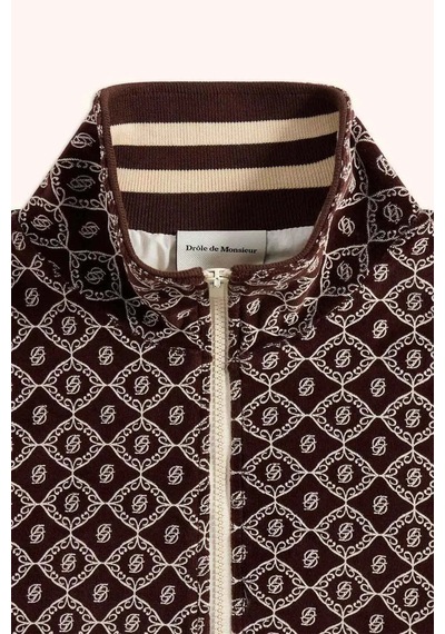 American Rag Cie Monogram Desenli Kadife Ceket - Yüksek Yakalı, Rahat Fit Kahverengi