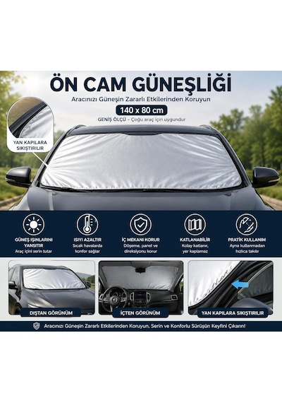 Araba Güneşlik Oto Güneşliği Araba Araç İçi Güneşlik Araç İçin Ön Cam Güneşliği 140-80 Cm Genel