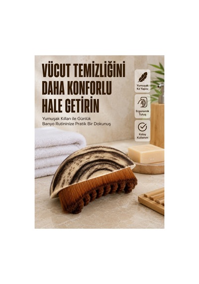 Yumuşak Kıllı Masaj Fırçası Vücut Temizleme Banyo Fırçası Ergonomik Tasarım Siyah