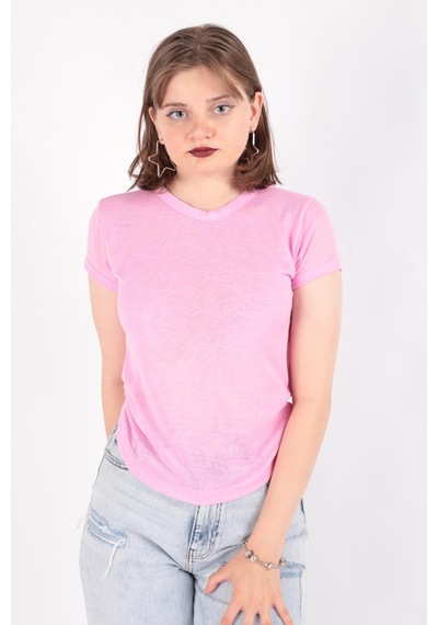 Busem S0016230 Kadın Flamlı İnce T-shirt Şekerpembe