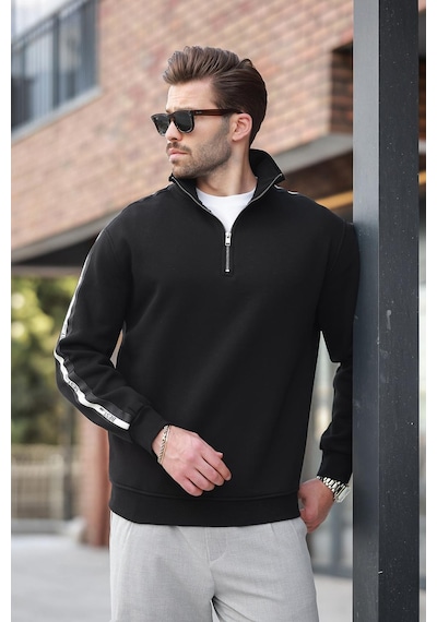 Madmext Siyah Fermuarlı Yarım Balıkçı Yaka Erkek Sweatshirt E7164 Siyah