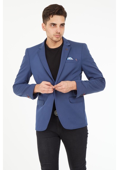 Sposo 5109 Dar Kalıp Yarım Astarlı Mavi Erkek Blazer Ceket Mavi