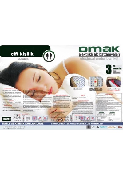 Çift Kişilik Elektirikli Battaniye Omak 120x150 14120 Beyaz