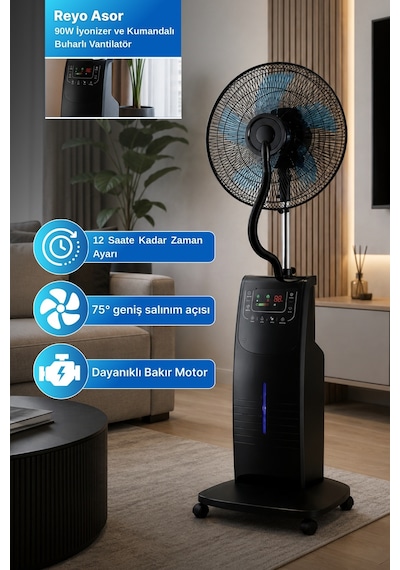 Reyo Asor 90W İyonizer ve Kumandalı Buharlı Vantilatör