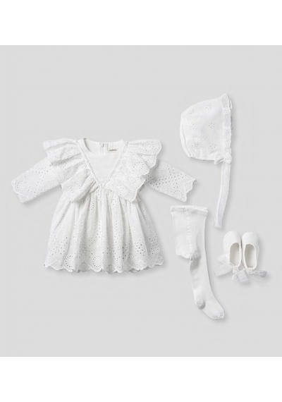 Pugi Baby Kız Bebek Şık Dantelli Mevlüt / Özel Gün Elbisesi Beyaz2