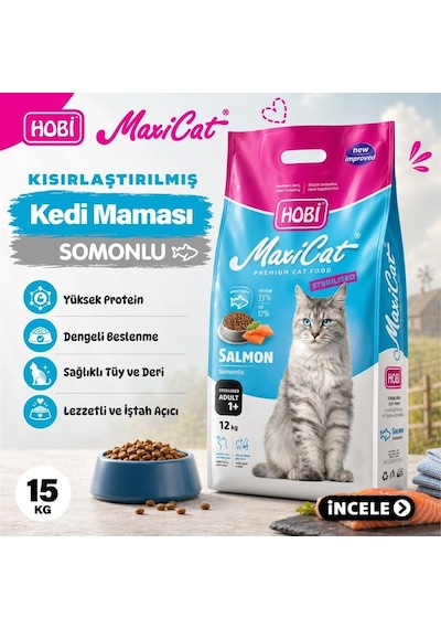 Hobi Maxicat Kısırlaştırılmış Somonlu Kedi Maması 15 Kg Yetişkin Kediler İçin Sağlıklı Beslenme