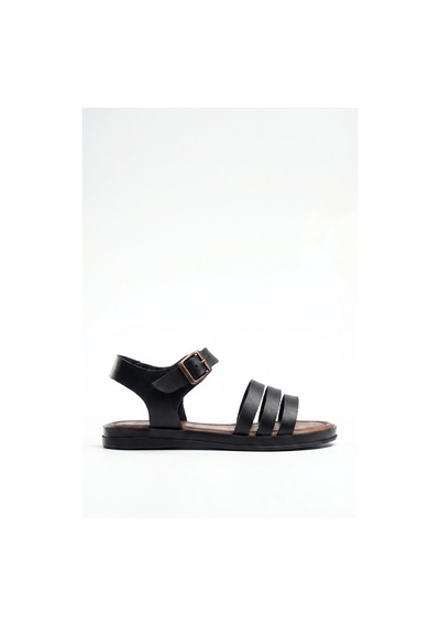 Giamgia Store Giamgia Siyah Kadın Düz Taban Bilekten Ayarlamalı Klasik Sandalet-2409