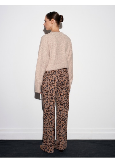 Dilvin 72077 %100 Pamuk Leopar Desenli Wideleg Jean-camel Camel