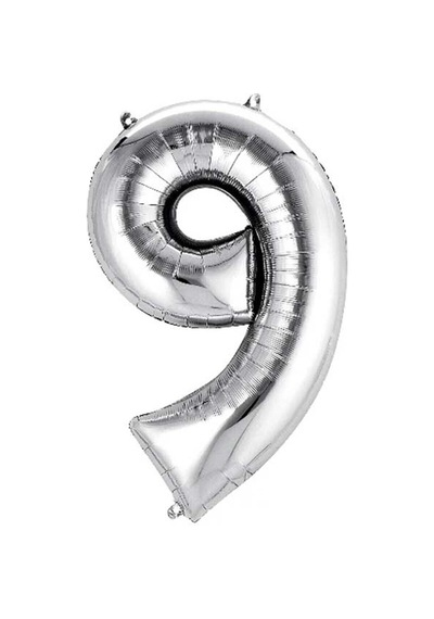 9 Rakam Folyo Gümüş Balon Küçük 35 Cm A