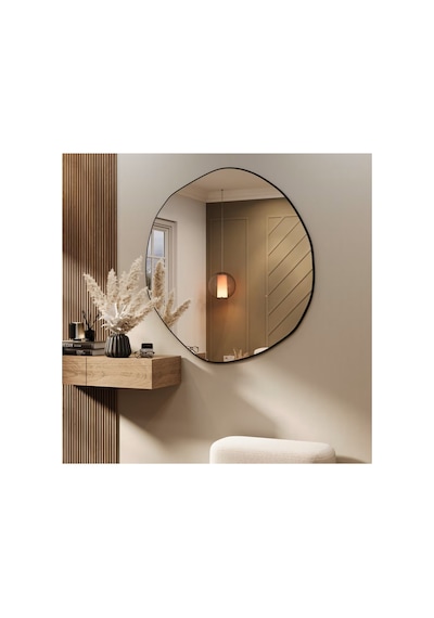 Ant Home Arya Asimetrik Çerçeveli Ayna Modern Dekoratif Salon, Antre Ve Yatak Odası Duvar Aynası Siyah