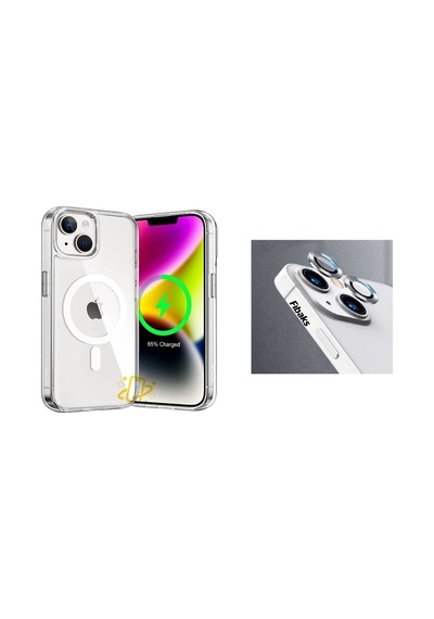 Iphone 14 Plus Uyumlu Kılıf Şeffaf Magsafe Wireless Şarj Destekli Ve Yıldız Işığı Kamera Lens Koruma Renk6761-silver