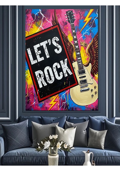 "haydi Rock Yapalım" Gitar Dekoratif Kanvas - Mdf Ahşap Tablo