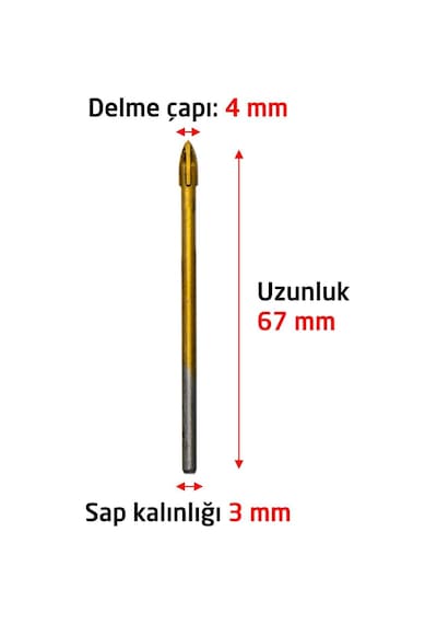 6170 Ok Tipi 4 Elmaslı Cam Fayans Delme Matkap Ucu 4 Mm