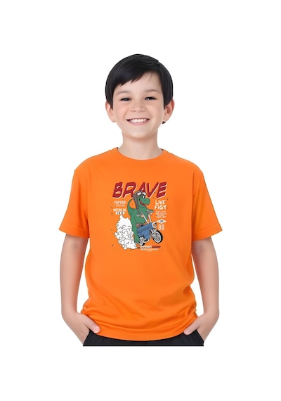 Panios Kids Brave Baskılı Erkek Çocuk Kısa Kollu Tişört Turuncu