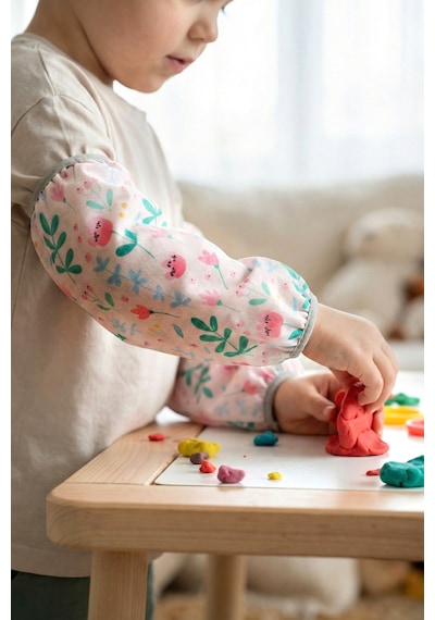 Sıvı Geçirmez Lastikli Bebek Mama Beslenme Kolluğu Seti Çocuk Aktivite Etkinlik Kol Kılıfı Flowy