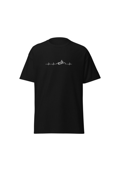 Wildstyle Dağ Kalp Atışı Çizgi Doğa Macera Dağcı Baskılı Unisex Pamuklu Tişört Siyah