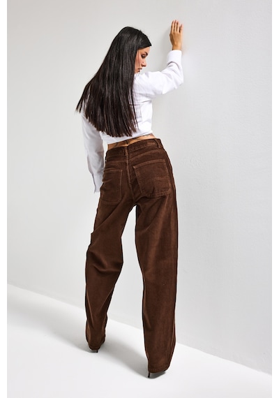 Itsbasic Kadın Kahverengi 8-26w5-42 Skater Fit Fitilli Velvet Kadife Kumaş Pantolon