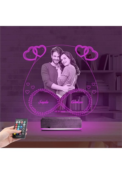 Luvivia Kalp Sevgiliye Hediye Fotoğraflı 3d Lamba - Masa Gece Lambası V12
