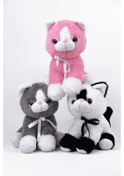 Peluş Oyuncak Oturan Kedi Çift Renkli 30 Cm Pembe - Beyaz