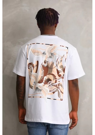 Suma Unisex Baskılı Oversize T-shirt Beyaz L Beden