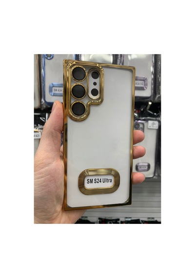 Samsung Galaxy Uyumlu S24 Ultra Kamera Lens Korumalı Şeffaf Yumuşak Silikon Telefon Kılıfı Kapak Gold