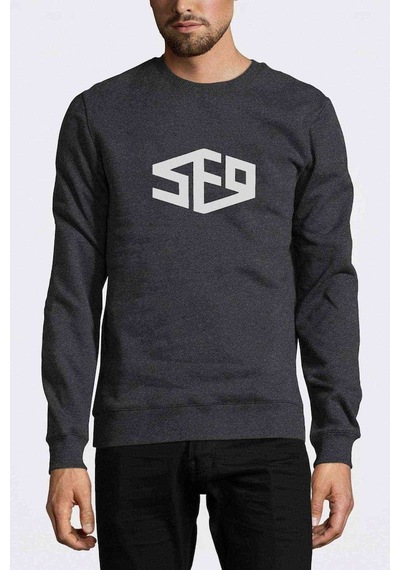 Sf9 Logo Baskılı Füme Antrasit Erkek Örme Sweatshirt