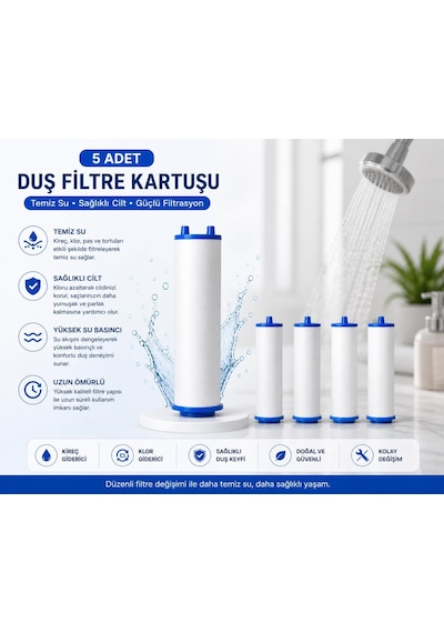 Duş Filtresi Yedek Kartuş Yüksek Basınçlı Su Arıtma Filtreli Duş Başlığı İçin Kireç Klor Giderici Cilt Ve Saç Dostu Temiz Su Teknolojisi Ev Banyosu İçin Uyumlu Filtre 5