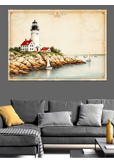 Deniz Feneri Manzarası Dekoratif Kanvas - Mdf Ahşap Tablo