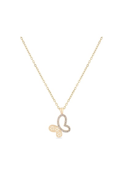 Kelebek Zirkon Kolye Gold 45 Cm Altın