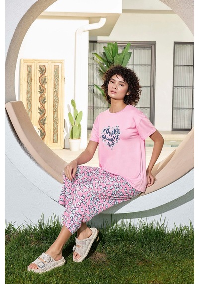 Aydoğan Kadın Azer You Are Always Viskon Penye Pembe Kapri Takım 0292 Pembe