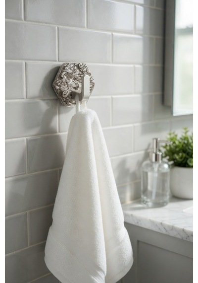 Yapışkanlı Güçlü Buz Desen Lüks 5 Li Duvar Askısı Banyo Mutfak İçin Havlu Askısı Askılık Beyaz