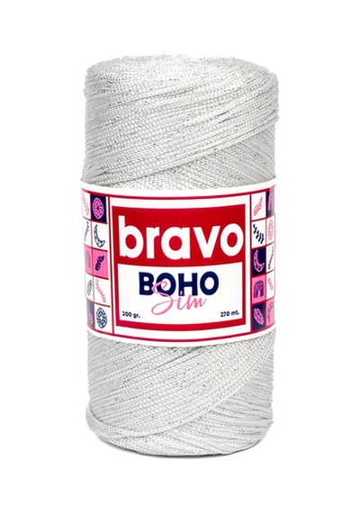 Boho Simli Polyester Makrome İplik 200 Gr 270 Metre Renk Kodu: 001g- Beyaz Gümüş