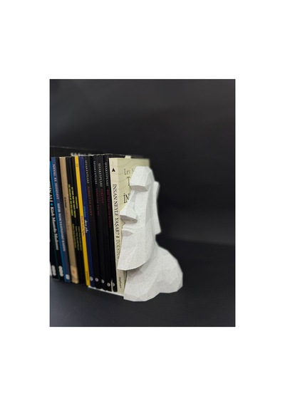 Moai Heykel Kitap Tutucu Granit Mermer Beyaz Kitaplık Desteği