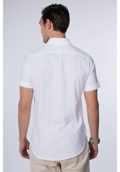 Tudors Slim Fit Kısa Kollu Düğmeli Yaka Düz Yazlık Keten Efekt Beyaz Erkek Gömlek-30965-beyaz Beyaz