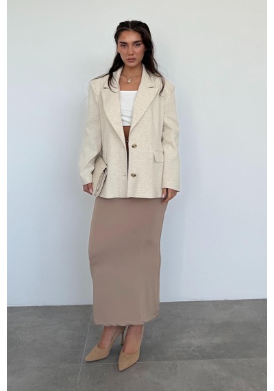 Bej Keten Blazer Kadın Ceket Mg2443 Bej