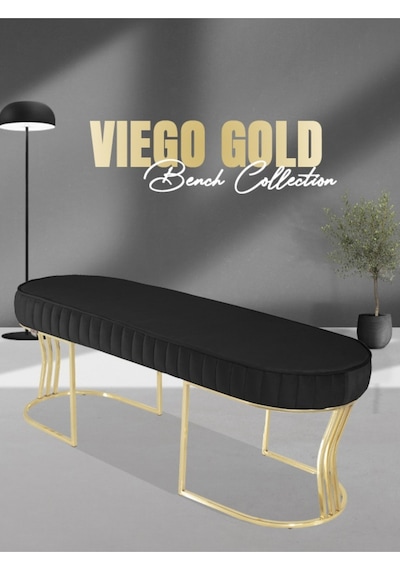 Viego Gold Striped- Antrasit Kapitoneli Chester Model Puf & Bench & Koltuk & Uzun Makyaj Puff & Yatak Ucu &önü