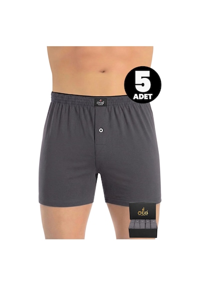Öts Premium 5'li Erkek Boxer Düğmeli, Süprem - Hediye Kutulu, %100 Pamuk, Füme