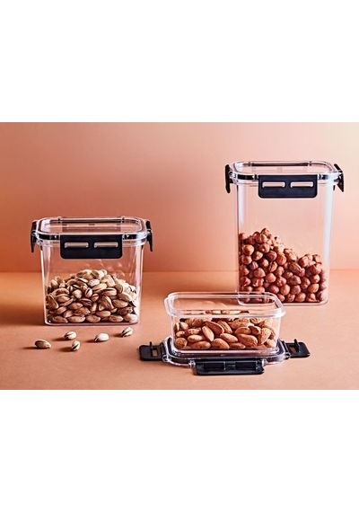 Clear Dikdörtgen Erzak Kabı - Silikonlu Ve Kilitli Kapaklı Saklama Kabı 800 Ml 14 X 11,5 Cm ŞEffaf