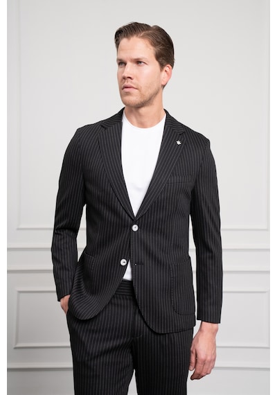 Morven Erkek Siyah Örme Slim Fit Mono Yaka Takım Elbise Dar Kesim 25ms001009001 Siyah