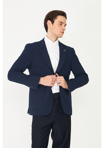 Lacivert Hafif Desenli Blazer Ceket Laci