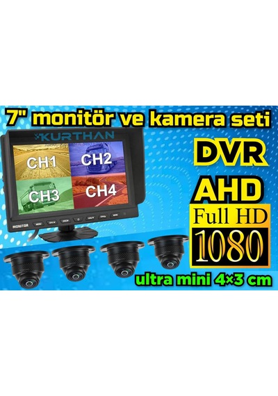 7'' Hybrid Dvr Ekran 4 Adet 150 Derece Ultra Mini Ahd Kamera Set