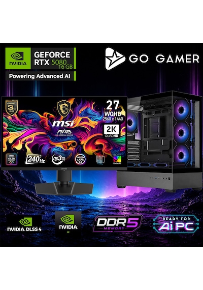 Go Gamer AE657DP R7-9800X3D 64 GB 2 TB SSD RTX5080 16 GB 27" Free Dos Oem Paket Masaüstü Oyuncu Bilgisayarı