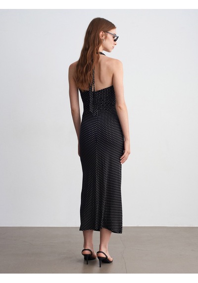 DİLVİN 91698 Lyocell Halter Yaka Midi Elbise-siyah