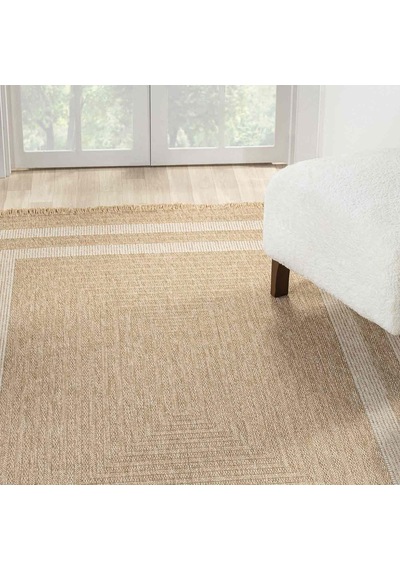 Bej Krem Dikdörtgen Desenli Modern Halı - L668bın Kahve