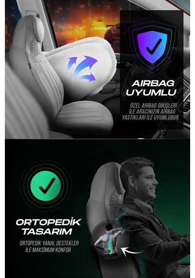 Gri - Gri Panda Hunter Lacoste Kumaş Ortopedik Destekli Oto Koltuk Kılıfı-tam Set