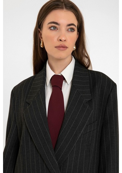 Antioch Kadın Çizgili Oversize Blazer Ceket Siyah