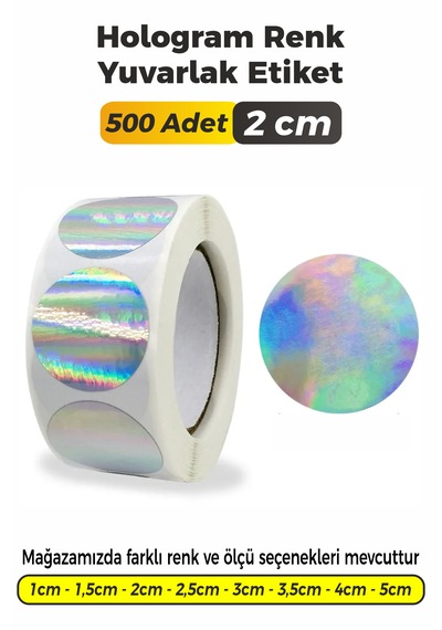 Hologram Renk Yuvarlak Kesim Etiket 2cm 500 Adet Çok Renkli