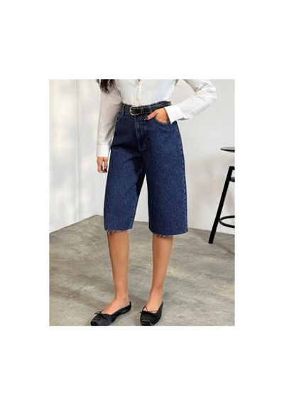Kene Jeans Paça Kesik Lacivert Uzun Kot Şort Lacivert