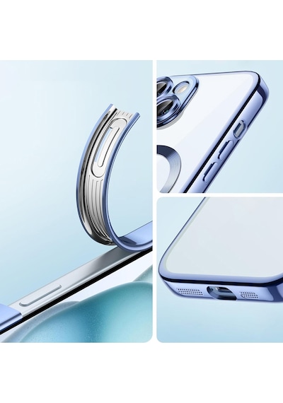 Apple Uyumlu  iPhone 15 Pro Max Kılıf Magsafe Özellikli Metal Lazer Silikon Kapak